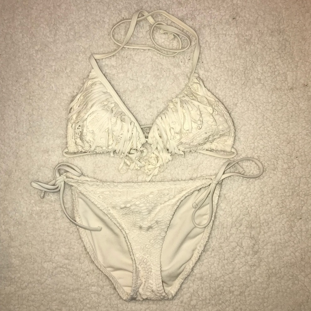 Off white crochet fringe bikini